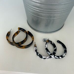 Aldo Tortoiseshell Brown and Black & White Hoop Earring Set
